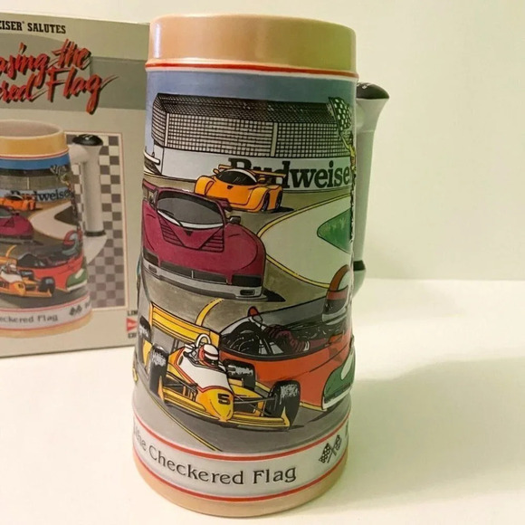Vintage 1991 Anheuser Busch Budweiser Stein Chasing the Checkered  Flag Racing - Picture 5 of 12